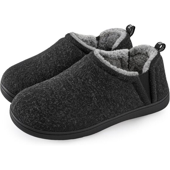 〽️Men\'s Wool Slippers Closed Toe Gray Faux Fur Elastic Gores Winter House Shoes